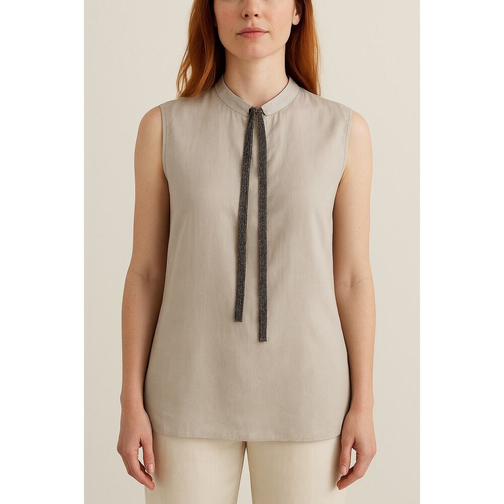 Brunello Cucinelli Silk Monili Bead Tie Blouse